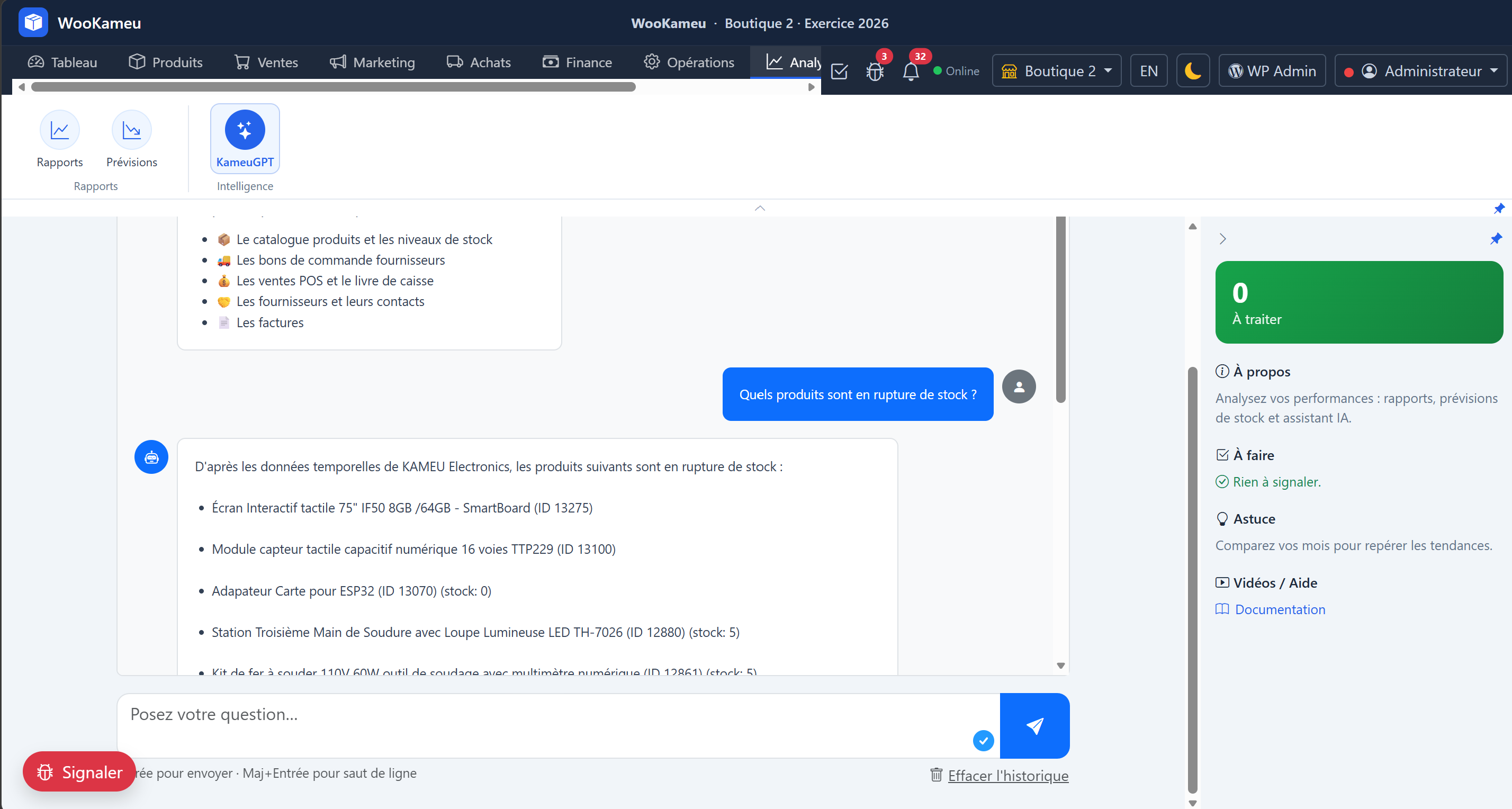 Rapport / Export — WooKameu analyses