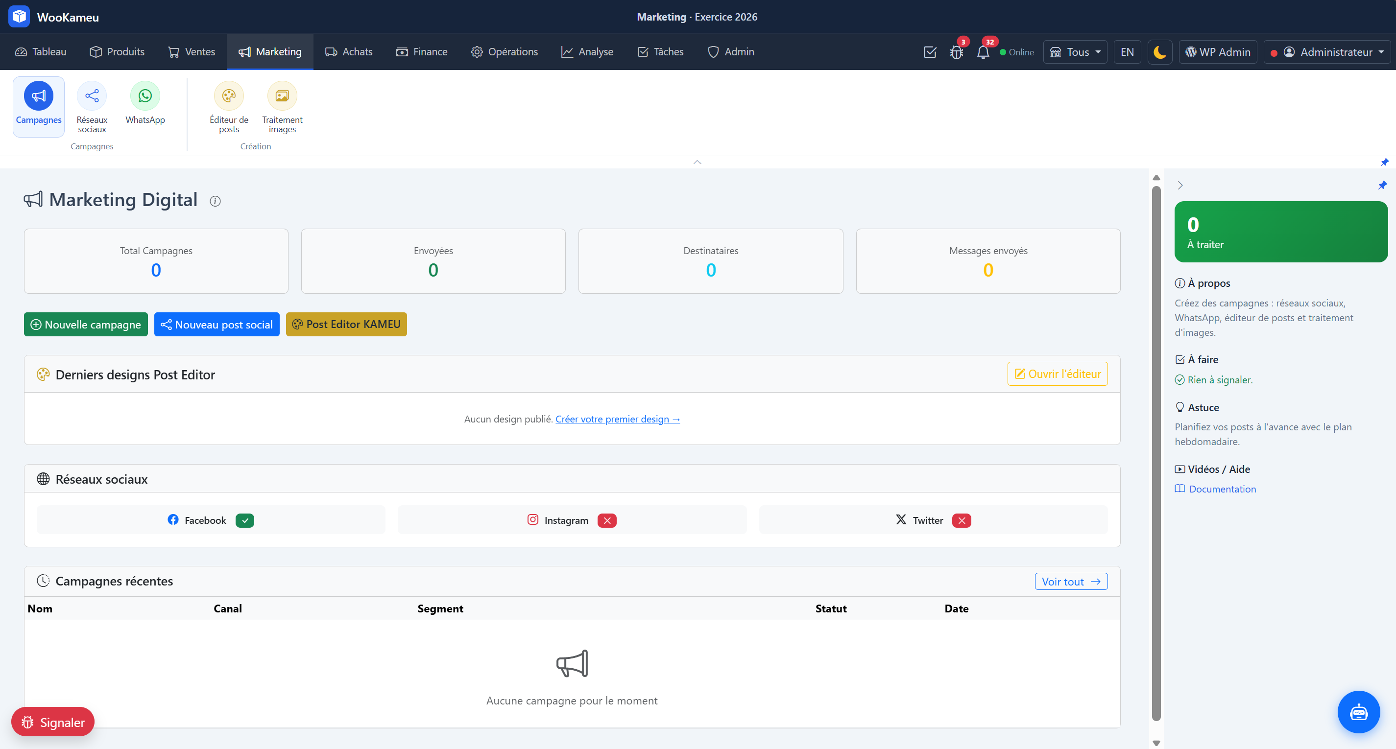 Vue principale — WooKameu marketing
