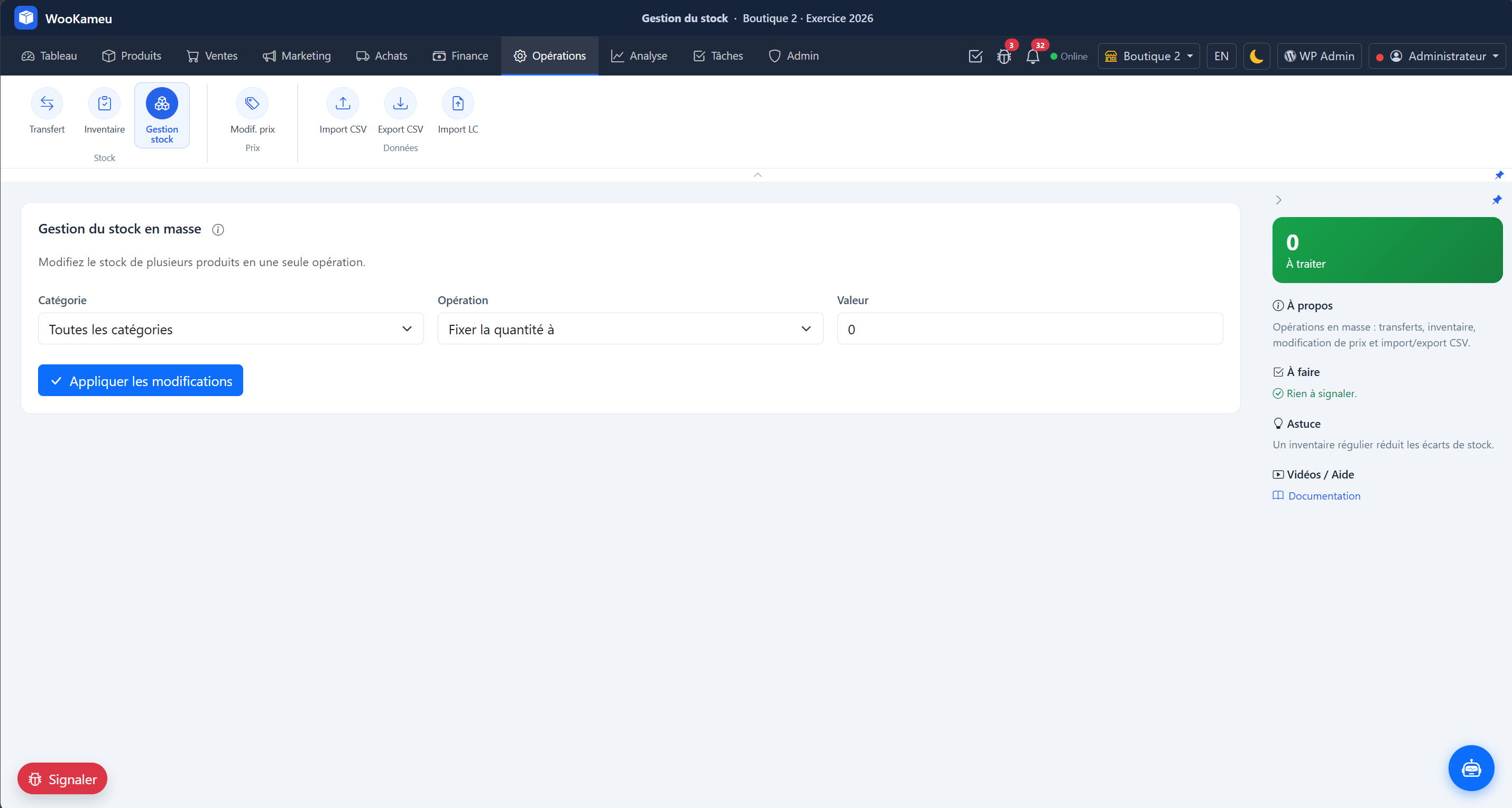 Liste / Tableau — WooKameu operations